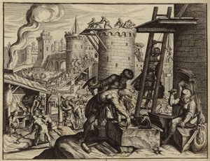 The Jews rebuilding the walls of Jerusalem by European School