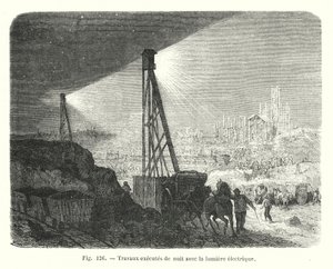 Night Work with Electric Light (engraving) by European School