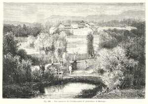 Exterior View of the Fish Farming Establishment of Huningue (engraving) by European School