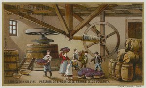 Winemaking: wine press of the Hospices de Beaune, Clos de Vougeot, Burgundy, France