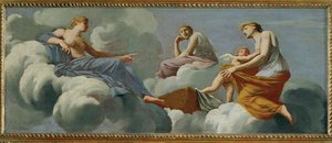 Amor, reprimanded by his mother, flees into the arms of Ceres by Eustache (studio of) Le Sueur