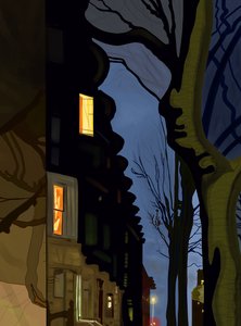 Street and Building Tops at Night