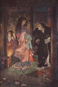 Shinzaburo recognised Tsuyu and her maid Yone, illustration from 