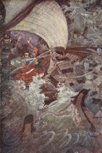 Yoshitsune and Benkei attacked by a ghostly company of the Taira Clan, illustration from 