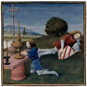 Arthurian Legend: Lancelot Sleeping While the Holy Grail Appears to Another Knight