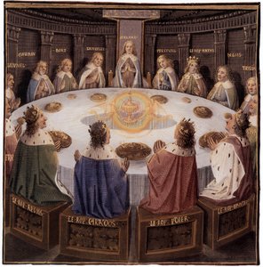 Arthurian Legend: The Knights of the Round Table: Galaad on the Seat Perilous, the Holy Grail Appears by Everard de Espinques