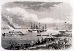 A Steamer and a Tug Boat on the Mississippi, Engraved by Stephane Pannemaker (1847-1930) by Evremond de (after) Berard