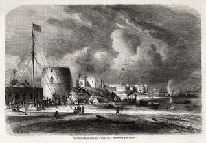 Port of the city of Zanzibar (present-day Tanzania), drawing by Evremond de Berard (1824-1881), to illustrate Captain Burton