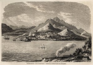 View of Port of France, New Caledonia, drawing by Evremont de Berard, to illustrate Victor de Rochas