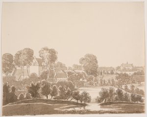 At Ørbæk, in the Background Ørbæklunde. Funen 1833 by F.M.E. Fabritius de Tengnagel