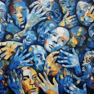A crowd of faces on canvas, Contemporary wall Art painting