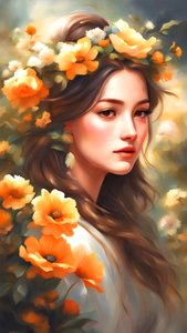 Woman Decorated with Flowers in a Beautiful Landscape by F. Abderrahim