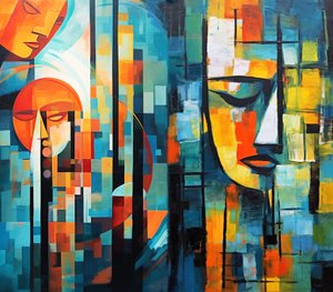 Abstract Figurative Colorful Painting, Printable Digital Art