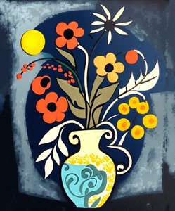 Abstract Impressionist Painting Flowers in a Vase by F. Abderrahim
