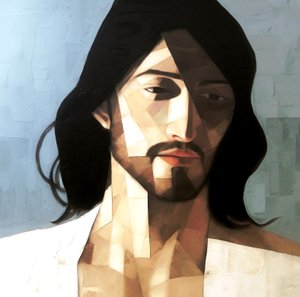 Abstract Minimalist Portrait Painting of Jesus Christ, Wall Art by F. Abderrahim