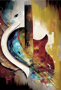 Abstract Music Oil Painting: Guitar