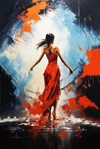 Beautiful dancing girl painting, back view by F. Abderrahim