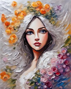 Beautiful Young Woman Circled by Blossoms by F. Abderrahim