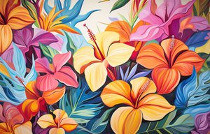 Bouquet of Brightly Colored Hibiscus Flowers