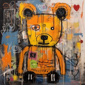Decor Cute Bear Abstract Painting, Jean Michel Basquiat Style by F. Abderrahim
