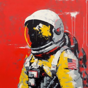 Minimalist Thick Strokes Painting An Astronaut in Space, Wall Art