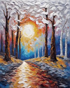 Sunset Through a Forest by F. Abderrahim