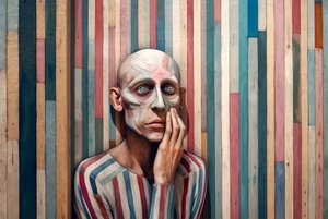 Surrealist painting of a sad man inspired by Giorgio de Chirico by F. Abderrahim
