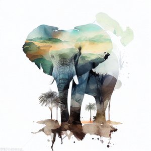 Watercolor Elephant Painting, African Savanna, Square Wall Art Prints