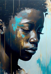 Abstract Young African Man on Canvas by F. Abderrahim
