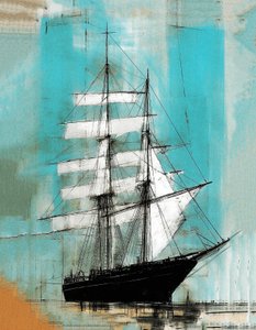 Bold ship sailing painting old, Motherwell style by F. Abderrahim