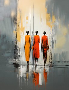 People Walking on a Street, Woman Abstract Painting by F. Abderrahim