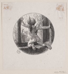Circular Vignette with Flying Angel by F. Hendriksen