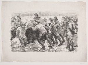 Fishermen Preparing to Launch a Boat