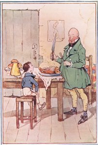 David dined with Mr. McCawber in prison, illustration from David Copperfield, 1914 by F. M. B. Blaikie