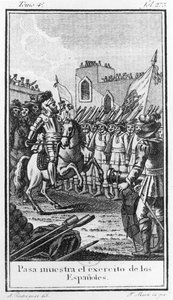 Hernando Cortes Reviewing his Troops, engraved by Antonio Rodriquez
