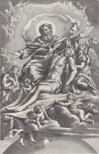 The Holy Trinity, with the dead Christ at center surrounded by angels, God the Father, ..., 1650-90 by F. de Louvement