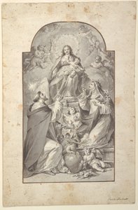Design for an Altar Painting, Saint Dominic and Saint Catherine of Siena Receiving the Rosary from the Virgin and Child