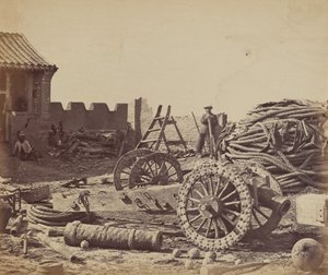 Interior of Pehtang Fort Showing the Magazine and Wooden Gun by Felice Beato