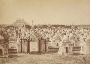 The 450 Pagoda from the Central Pagoda - Mandalay by Felice Beato