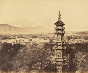 View of the Summer Palace. Yuan Ming Yuan Pagoda. Before the Burning, Pekin, October 18, 1860