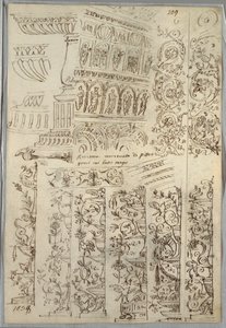 Decorative Studies; Verso: Barbarian Head in Profile from the Antique by Felice Giani