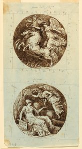 A Winged Victory Riding a Chariot; A Winged Victory Crowning Minerva; two roundels, ca. 1805 by Felice Giani