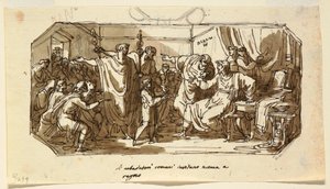 Ceiling Design: Roman Ambassador Asks the Sabine Numa Pompilius to Reign over Rome, Sala di Numa Pompilio, Palazzo Milzetti, Faenza, 1802–05 by Felice Giani