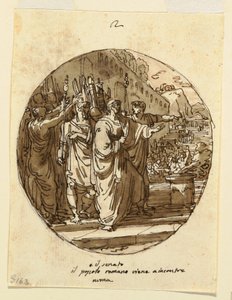Ceiling Design for Numa Pompilius Welcomed to Rome after his Election, Sala di Numa Pompilio, Palazzo Milzetti, Faenza, 1804–05 by Felice Giani