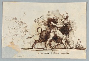 Hercules Renders Horn from Bull Achelous by Felice Giani