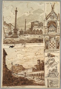 Piazza San Domenico in Bologna; Piazza San Francesco and Villa Aldini in Bologna; Study of Tomb of Glossatori by Felice Giani