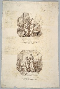Project for Two Octagonal Paintings: Daedalus using Breasts of Hebe as Model for Bowl for Jupiter. Hebe Receives this Bowl from Him. by Felice Giani