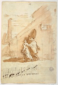 Recto: Three Musicians in Front of the Albergo Della Pace, 1810 by Felice Giani