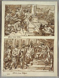 Remus Kills King Amulius; Remus Led in Chains before King Amulius; Two Studies After Carracci by Felice Giani