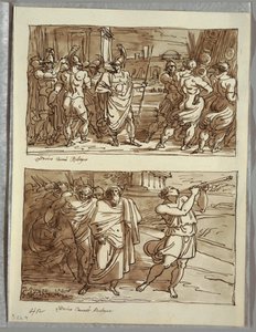 The Pride of Romulus: The Mocking of the Old Captain of the Veii; Two Studies (after Carracci) by Felice Giani